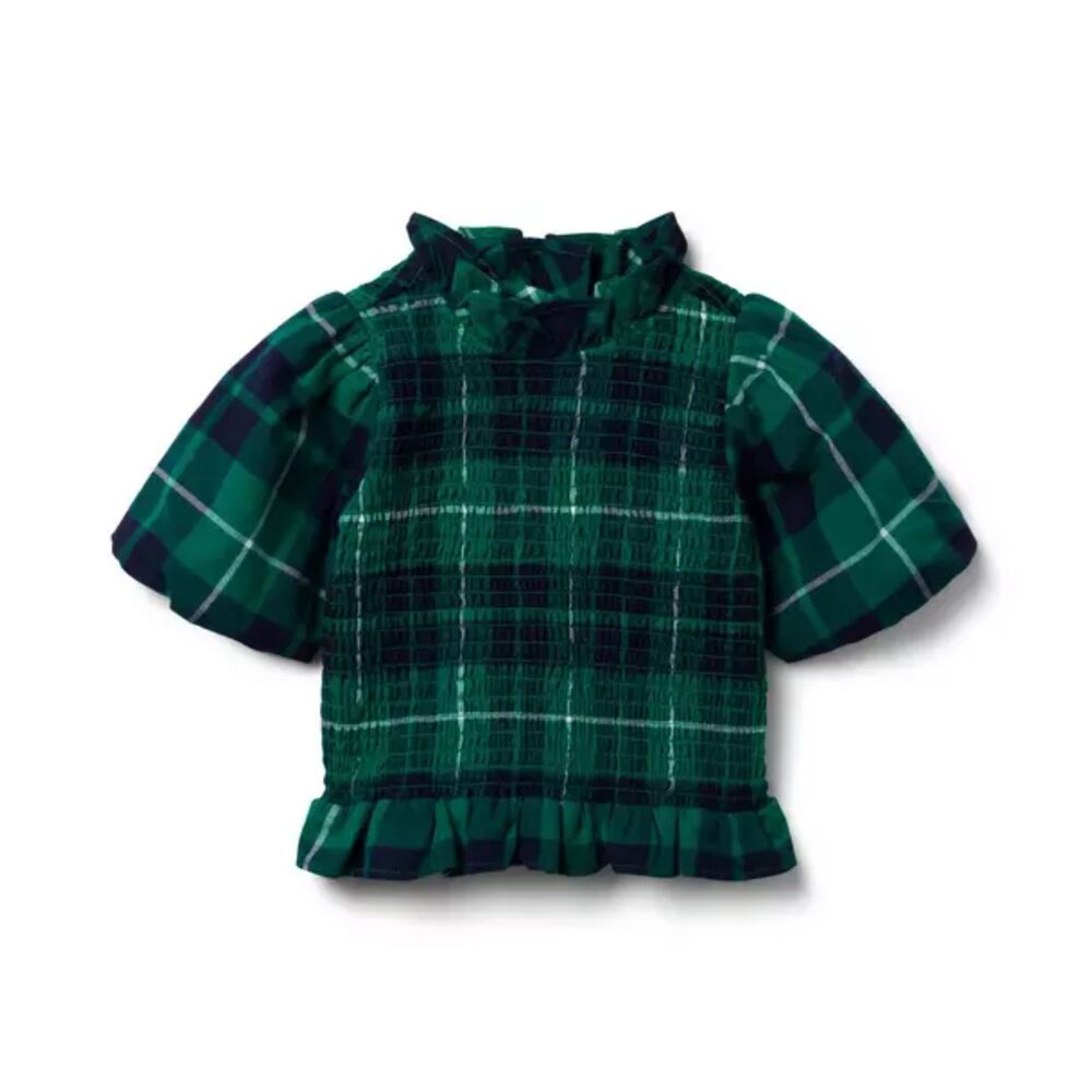 NWT Janie and Jack The Tartan Holiday Smocked Top Ferry Freen Tartan Size 5
